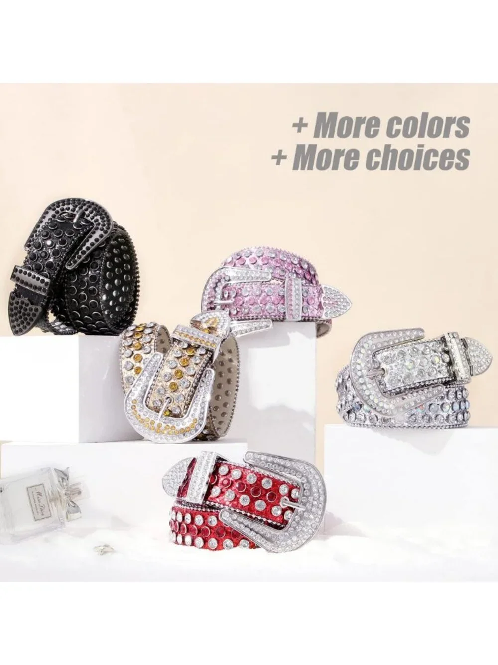 Rhinestone Western Studded Leather Belt for Men & Women - Bling Cowgirl Waist